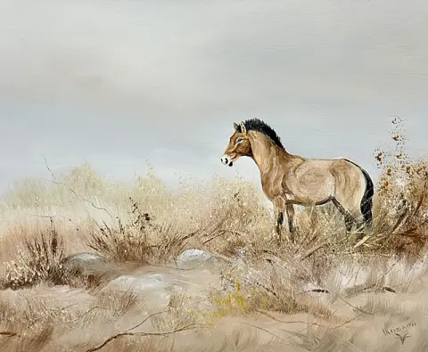Reimann, Przewalskipaard in de steppe, Mongools wild paard