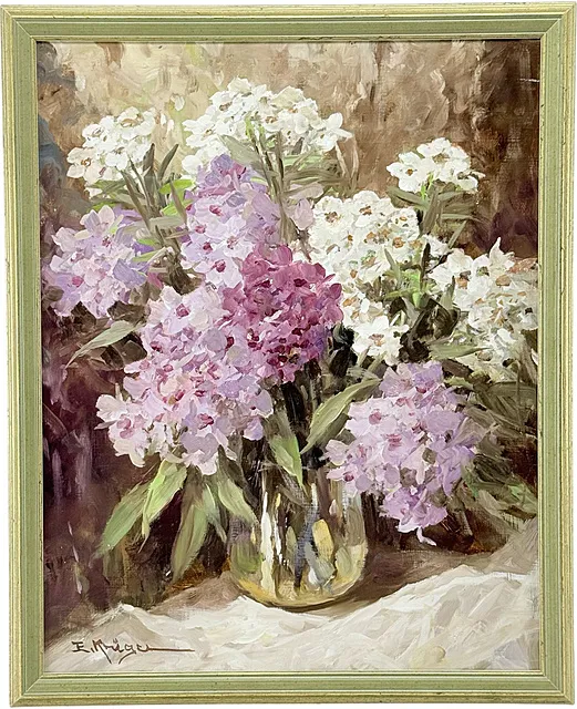 Erich Krüger, nature morte florale avec phlox blanc et rose