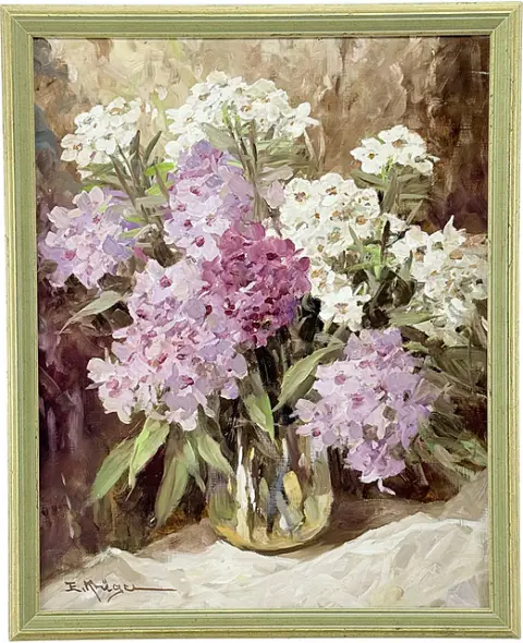 Erich Krüger, nature morte florale avec phlox blanc et rose