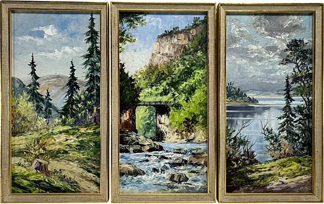 Harzschilder, Drie Harzgezichten, Brockenblick, Teufelsbrücke in het Bodetal en Harzsee, 2e helft 20e eeuw