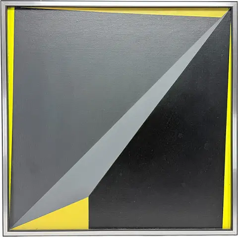 Prof. Helmut Sundhaußen, Composition géométrique sur jaune, art concret de Düsseldorf, 1977