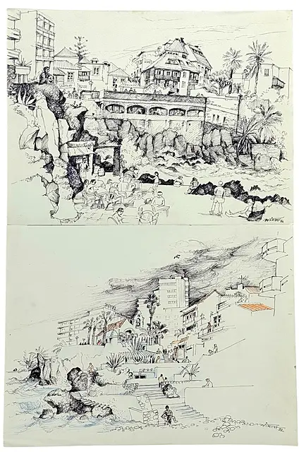 Martin Wirth, Deux vues de Tenerife, Puerto de la Cruz et promenade du bord de mer, Canaries, 1992