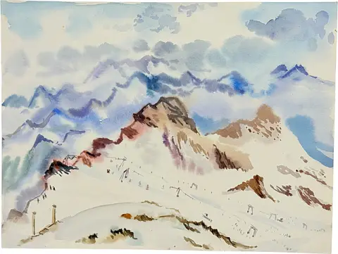 Martin Wirth, Hohe Tauern, Kitzsteinhorn, domaine skiable glaciaire avec skieurs et remontées, 1991