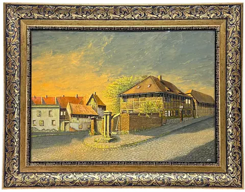 Dietrich Genau, pompe en bois à la boulangerie historique de Hoym, vue de rue, 2012