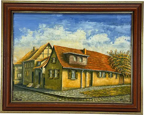 Dietrich Genau, maisons à l'angle de Friedhofstraße à Hoym, vue de village à colombages, 2009