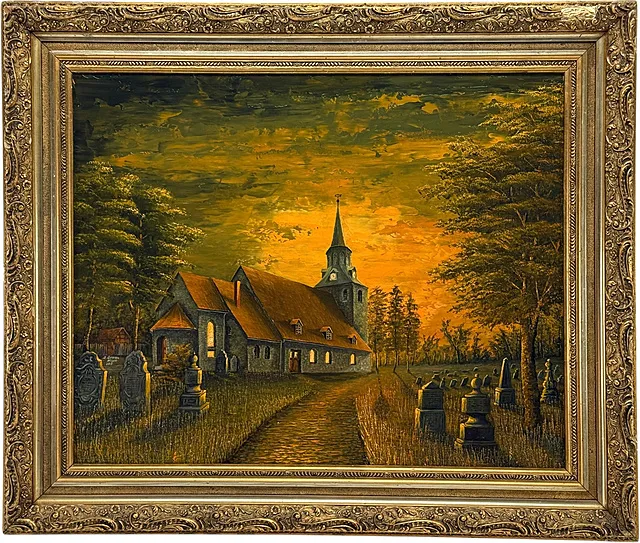 Dietrich Genau, kostel Sankt Johannis v Hoymu, hřbitov ve večerním světle, Anhaltsko, 2010