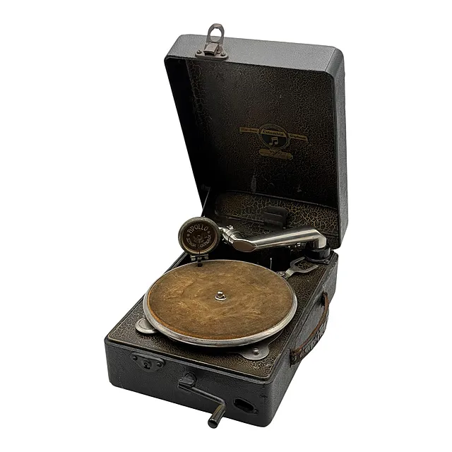 Columbia 手提箱式留声机，用于虫胶唱片，带手摇柄，Made in England