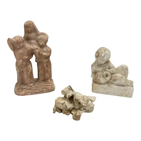 Grete Krämer-Zschäbitz, modèle en plâtre « Trois enfants », croquis joint d'un garçon allongé avec cruche