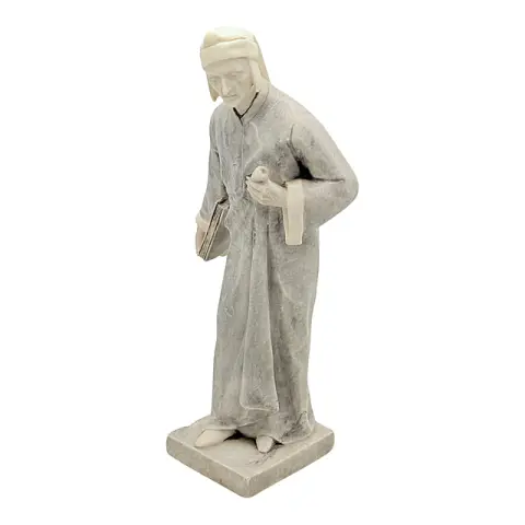 G. Matarrese, Dante Alighieri, figurine en albâtre blanc et gris, avec bonnet et livre, signée
