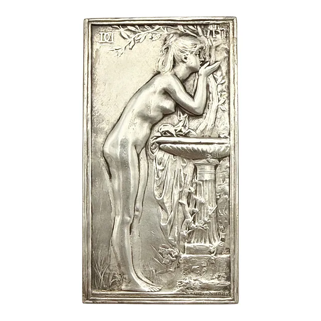 Plaquette en argent « La Source » d'après Daniel-Dupuis, Monnaie de Paris, Art nouveau
