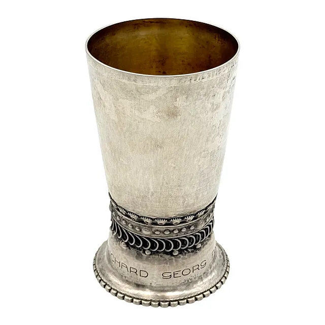 H. Ehrenlechner Dresde, coupe à boire, argent 800 martelé, bande filigranée, intérieur doré