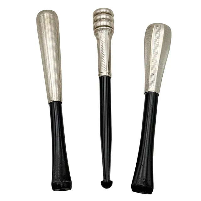 Tři cigaretové špičky, stříbro 835, guilloché pouzdra, černé bakelitové náustky, art deco