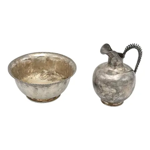 Gebrüder Deyhle, aiguière en argent 835, et coupe, Jakob Grimminger, argent sterling 925, bord cordé