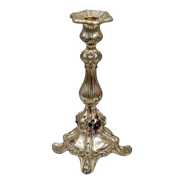 Bougeoirs de table Gebrüder Kühn, argent 925, fût balustre avec rocailles, style baroque, rempli