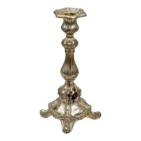 Bougeoirs de table Gebrüder Kühn, argent 925, fût balustre avec rocailles, style baroque, rempli