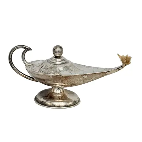 Plat-Mex, lampe à huile en forme de lampe d'Aladin avec mèche et bouton sphérique, argent sterling 925, Mexique