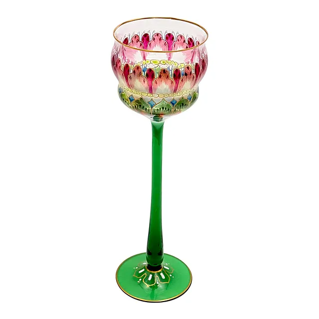 Meyr's Neffe, steelglas met emailleerschildering en groene stam, jugendstil, Bohemen, circa 1900