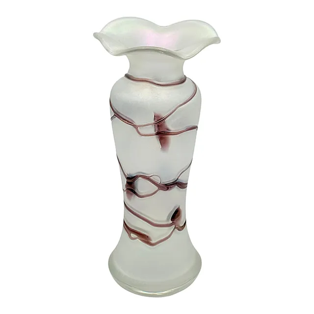 Vase Poschinger avec filet violet, verre artistique irisé, bord d'ouverture ondulé