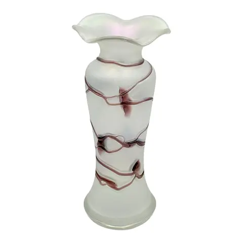 Vase Poschinger avec filet violet, verre artistique irisé, bord d'ouverture ondulé
