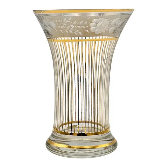 Steiner & Vogel vase i trompetform, klart glass med gullstriper og rosebord, Vohenstrauß