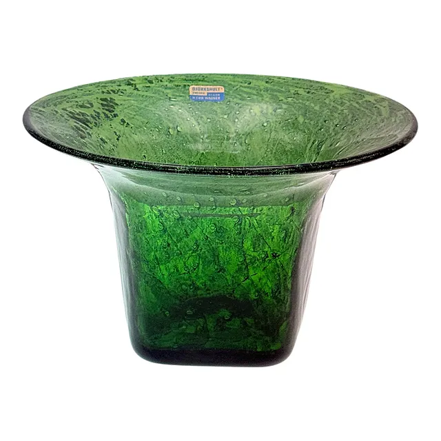 Coupe en verre Björkshult, design Hans-Christian Wagner, verre vert avec inclusions d'air