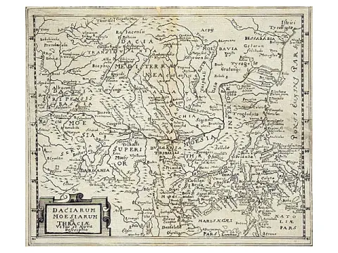 Philipp Clüver, Daciarum Moesiarum et Thraciae, carte gravée sur cuivre des Balkans et du Danube