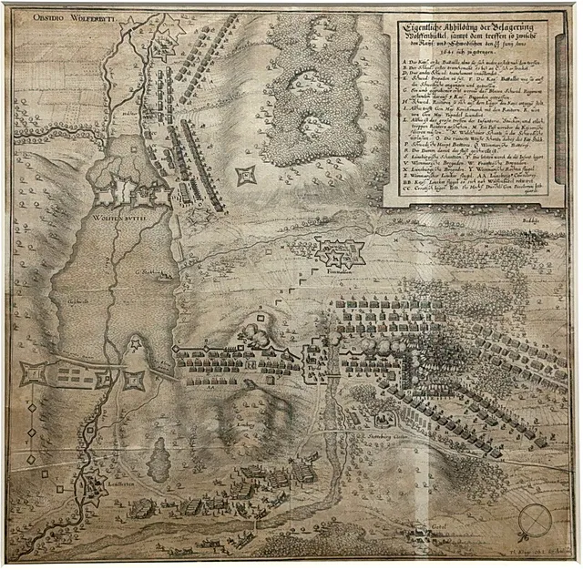 Thomas Kluge, siège de Wolfenbüttel 1641, gravure sur cuivre du Theatrum Europaeum de Merian, XVIIe s.