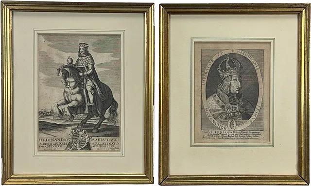 To herskerportrætter, kurfyrst Ferdinand Maria af Bayern til hest, kejser Maximilian I i oval