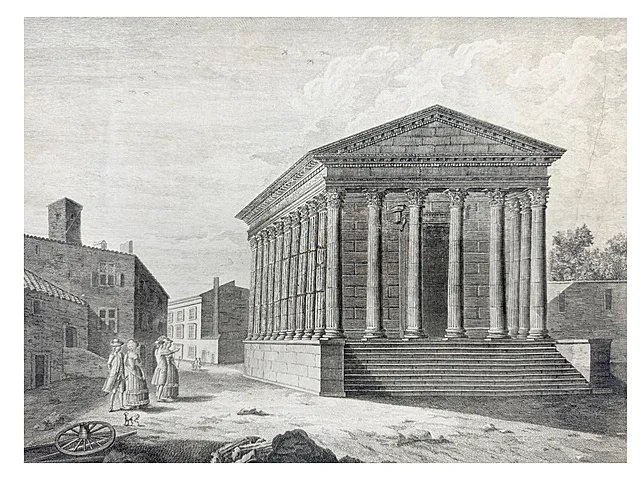 J. B. Guibert, Maison Carrée à Nîmes d'après V. Guerin, gravure, temple romain