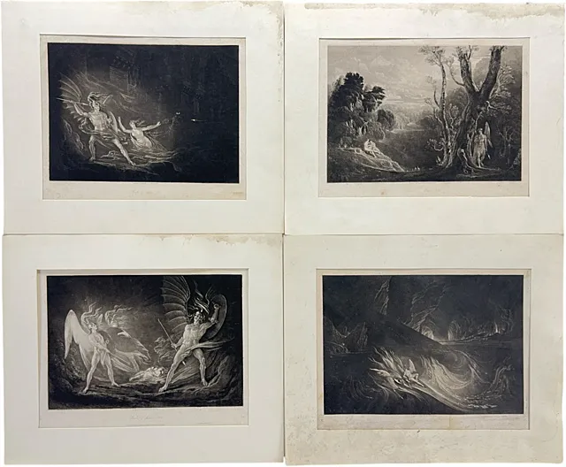 John Martin, quatre illustrations pour « Paradise Lost » de Milton, Satan, Adam et Ève, la Chute, 1825