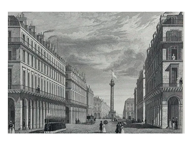 W. Faithorn efter W. Price, »Rue Castiglione«, parisisk gadebillede med Vendôme-søjlen, omkring 1830