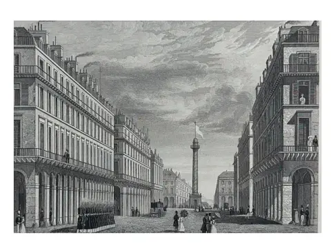 W. Faithorn d'après W. Price, « Rue Castiglione », vue d'une rue parisienne avec la colonne Vendôme, vers 1830