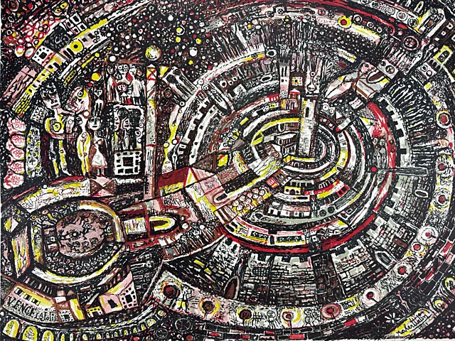 Robert Tatin, « Vence la Jolie », ville de Provence avec figures abstraites, exemplaire 13/90, 1961