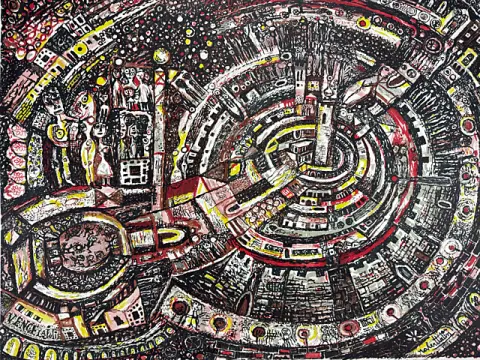 Robert Tatin, « Vence la Jolie », ville de Provence avec figures abstraites, exemplaire 13/90, 1961
