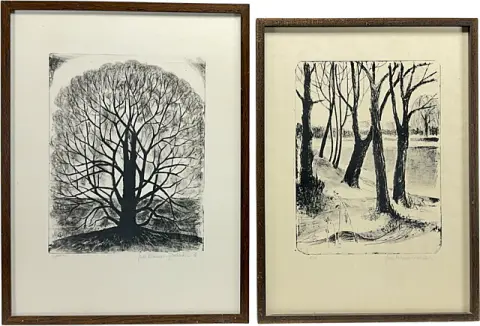 Grete Krämer-Zschäbitz, deux représentations d'arbres, « Arbre » de 1976 et arbres dénudés au bord de l'eau