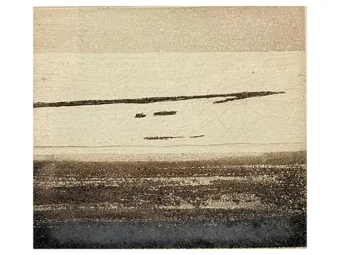 Otto Eglau, Morgenwatt, eau-forte avec paysage de watt de l'artiste graphique de Sylt, 1983