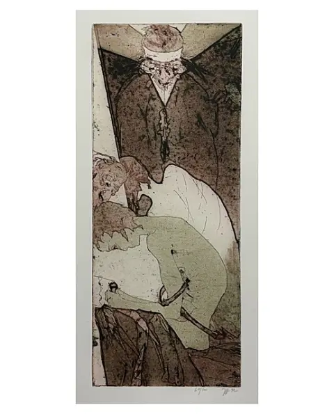 Horst Janssen, Monsieur au chapeau, eau-forte en format vertical étroit du dessinateur hambourgeois, 1992