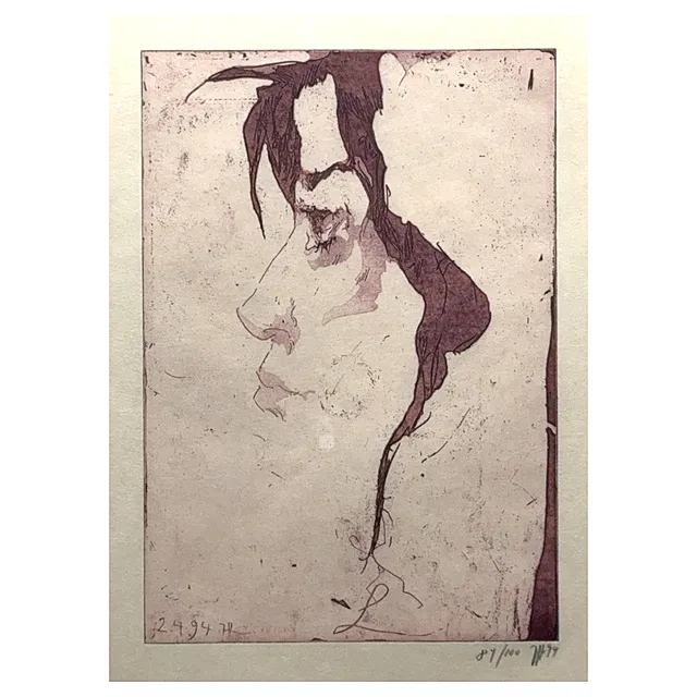 Horst Janssen, Tête de profil avec mèche de cheveux tombante, eau-forte du dessinateur hambourgeois, 1994