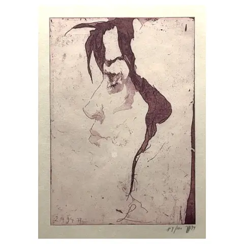 Horst Janssen, Tête de profil avec mèche de cheveux tombante, eau-forte du dessinateur hambourgeois, 1994