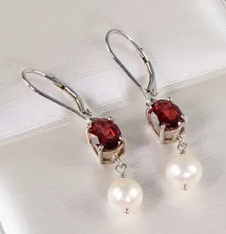 Orecchini granato - perle, argento 925.