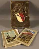 Lote placa de escudo de Halberstadt más folletos, alemán s. XX