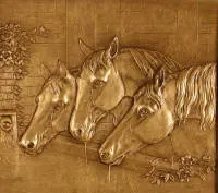 Relief galvanique, trois chevaux à l'abreuvoir