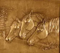 Relief galvanique, trois chevaux à l'abreuvoir