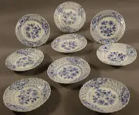 Neuf assiettes à treillis décor oignon Teichert, Empire allemand vers 1900