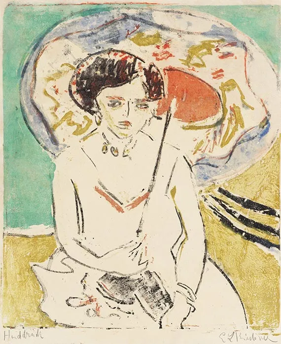 Ernst Ludwig Kirchner, Dodo mit japanischem Schirm, 1909
