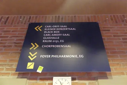 导向牌/指示牌，含“Foyer Philharmonie，底层”