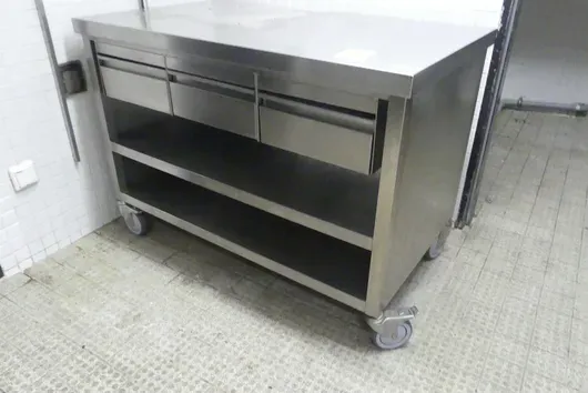 带抽屉和中间层板的可移动不锈钢工作台