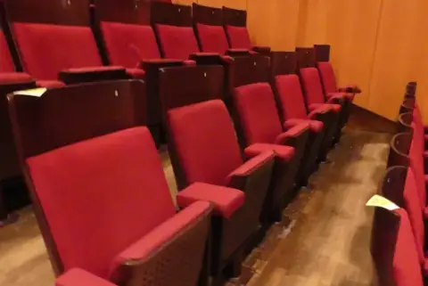 Tiyatro/salon koltukları, 6 oturma yeri, dolgulu katlanır koltuklar, kırmızı/kahverengi