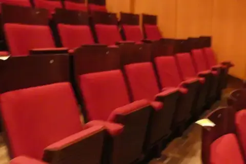Tiyatro/salon koltukları, 7 oturma yeri, dolgulu katlanır koltuklar, kırmızı/kahverengi