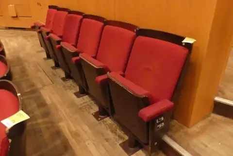 Tiyatro salonu koltukları, 6 oturma yeri, döşemeli katlanır koltuklar, kırmızı/kahverengi